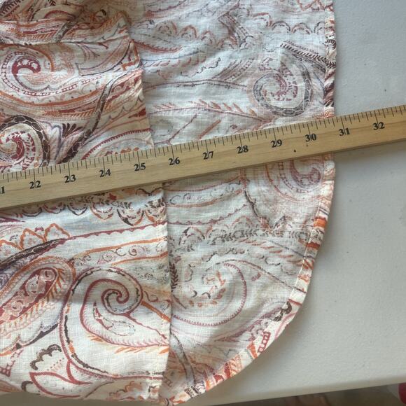 Rachel Zoe Linen Orange Paisley Blouse Tunic Size M V Neck European Flax Button - Picture 8 of 8